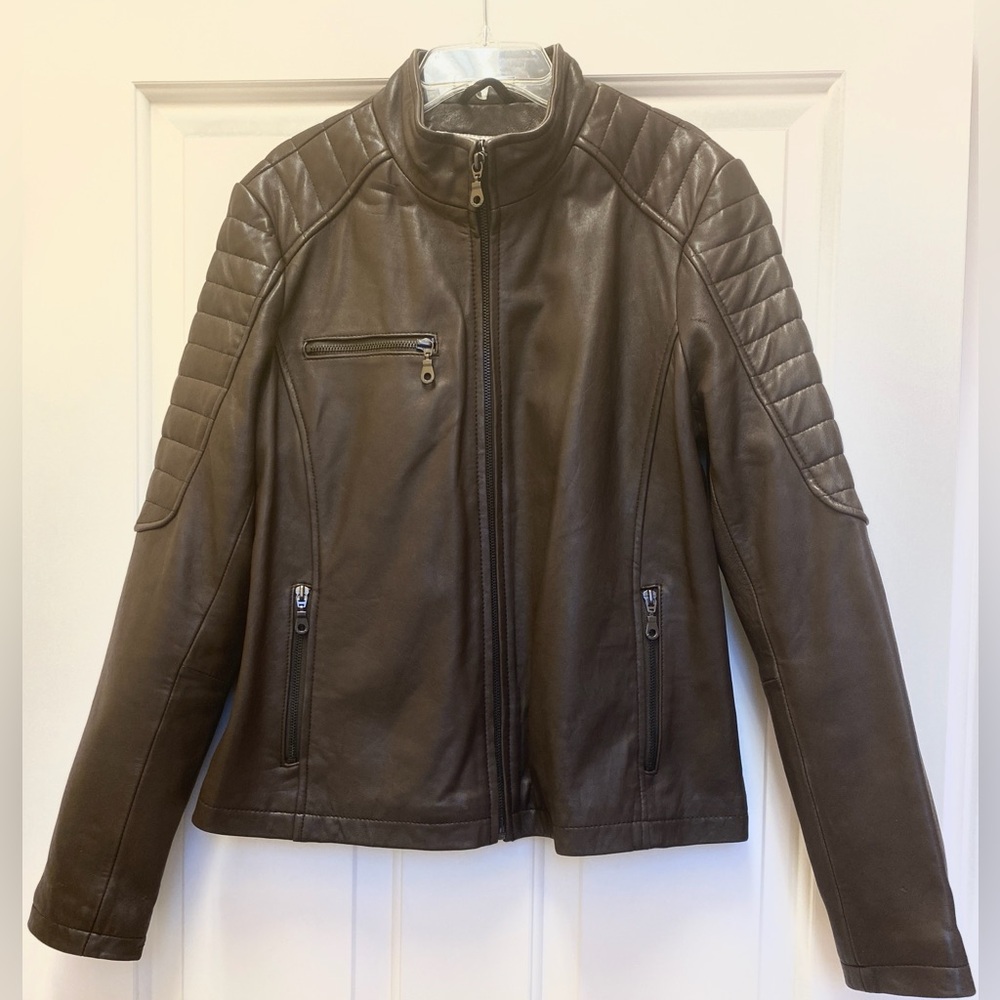 DKNY Women’s Dark Chocolate Brown Leather Jacket